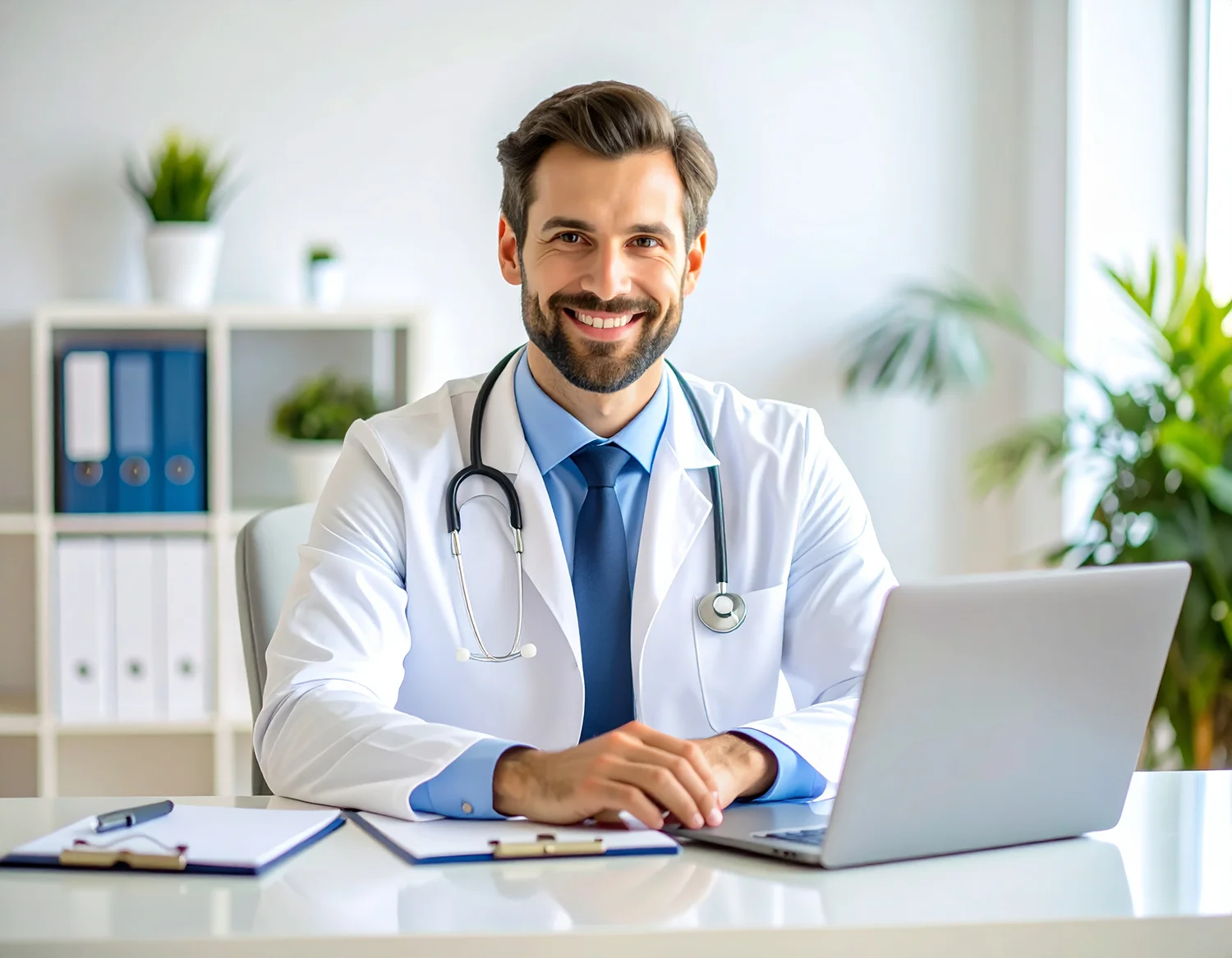 Doktor vor Laptop